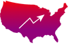 Map of the United States with an upward trend arrow