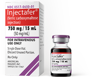 Injectafer® (ferric carboxymaltose injection) 750 mg iron/15 mL packaging example